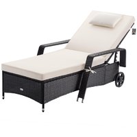 Polyrattan Sonnenliege Schwarz/Creme 193x90x43cm von Casaria®