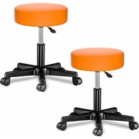 Rollhocker mit Rollen Kunstleder 2er-Set Orange 360° drehbar von Casaria®