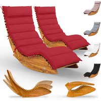Saunaliege Java 2er-Set Akazie FSC®-zertifiziert mit Auflage Rot von Casaria®