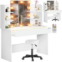 Schminktisch Lucia Weiß 140x110x40cm mit LED + Rollhocker von Casaria®