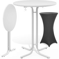 Stehtisch Weiß 110x70cm + Stehtischhusse Grau Ø70cm von Casaria®