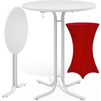 Stehtisch Weiß 110x80cm + Stehtischhusse Rot Ø80cm von Casaria®