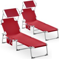 Sonnenliege Ibiza 2er-Set Rubinrot 190x59x29cm Alu Sonnendach von Casaria®