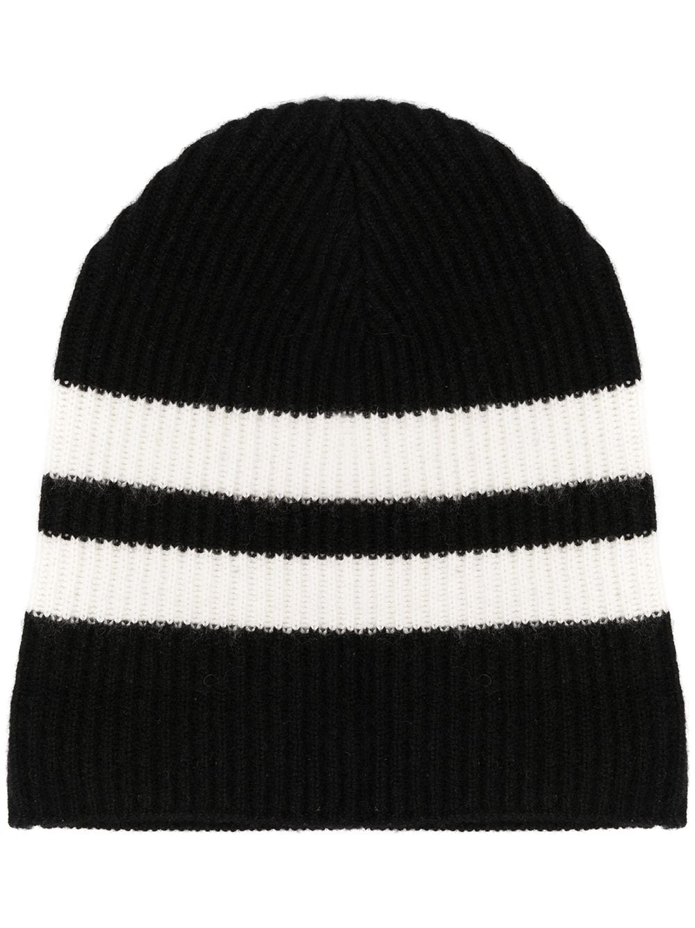 Cashmere In Love striped ribbed-knit beanie - Black von Cashmere In Love