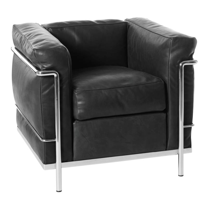 2 Fauteuil Grand Confort Petit Modèle LC2 Sessel, Bezug leder scozia x 13x202, Gestell schwarz lackiert von Cassina