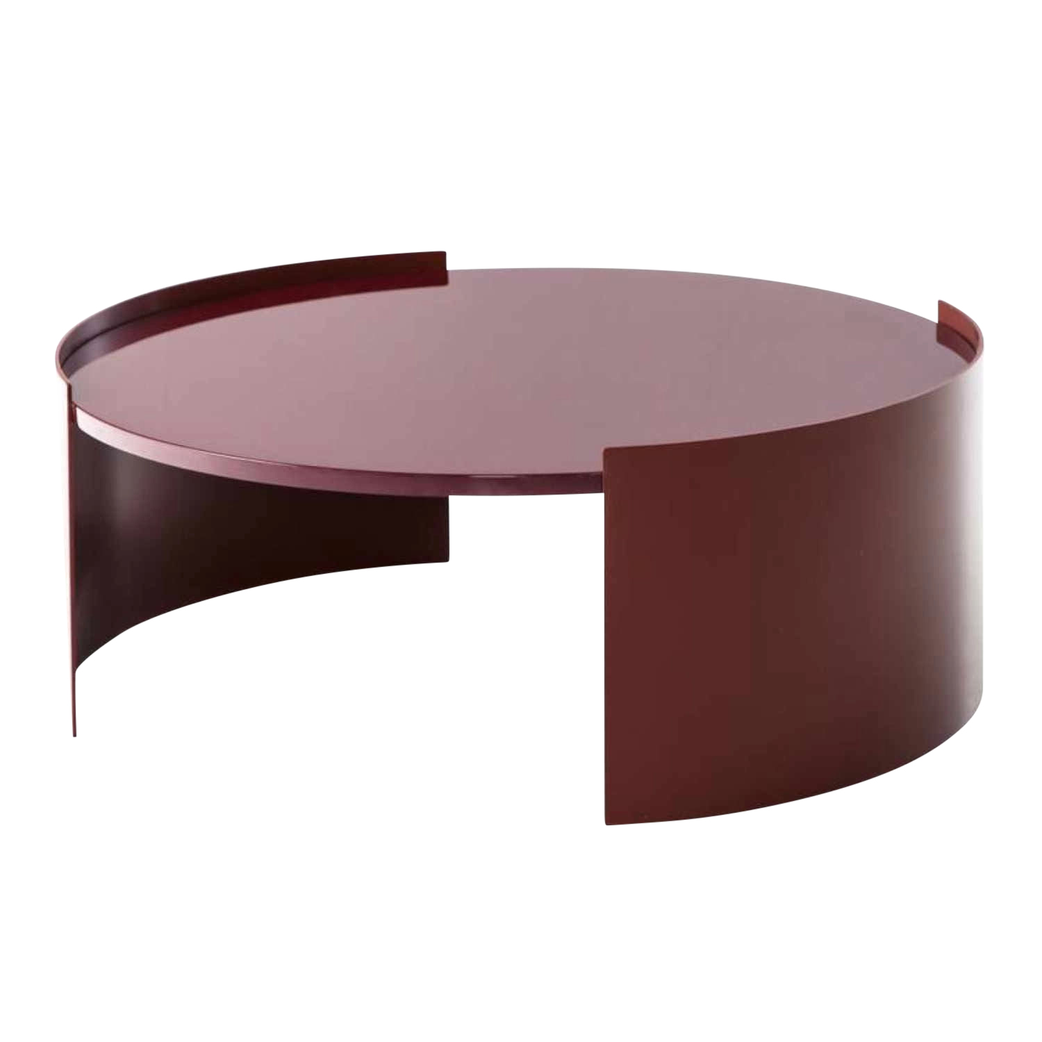 Bowy Table 554 Couchtisch, Grösse ø 70 cm, Tischplatte petrolio (lp 339), glänzend lackiert, Gestell amarant, glänzend lackiert von Cassina