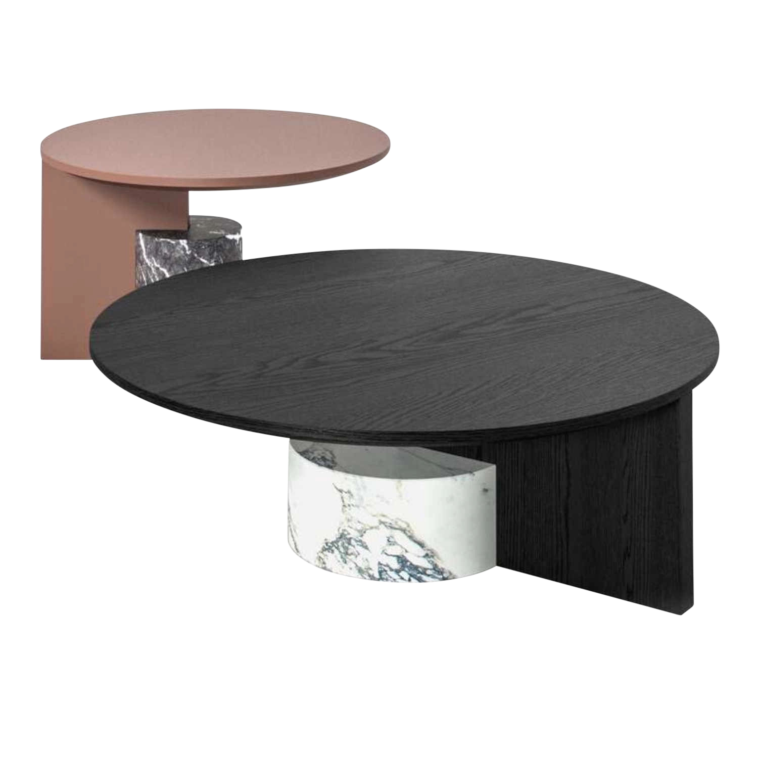 Sengu Low Table 557 Couchtisch, Grösse ø 50 cm, Ausführung amerikanischer nussbaum, Sockel carraramarmor, weiss von Cassina