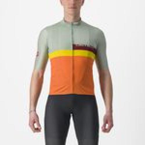 Castelli A Blocco Jersey - Defender Green/Dark Red-Bordeaux-Passion Fruit-Sca (Grösse: 2XL) von Castelli
