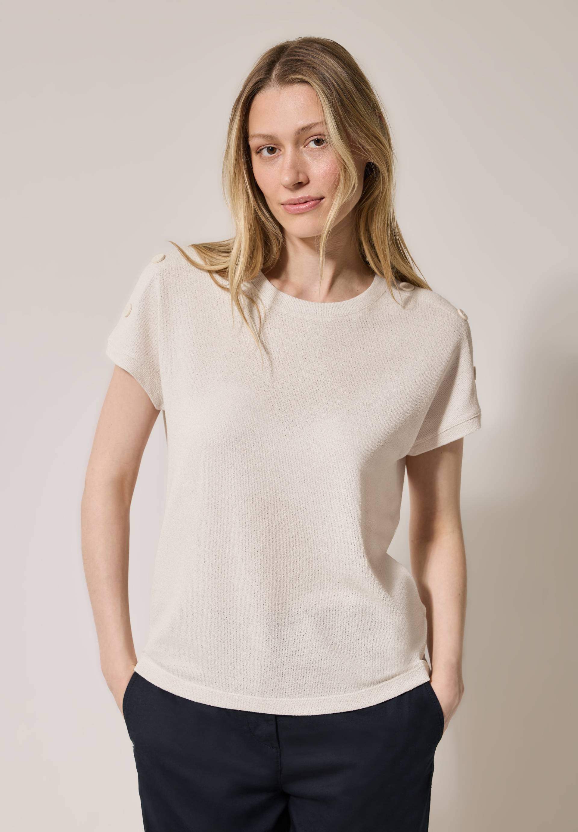 Cecil T-Shirt, in Struktur-Optik und mit Knopf-Details von Cecil