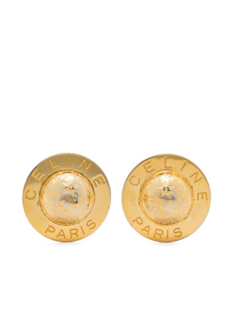 Céline Pre-Owned 1980s logo-engraved circular earrings - Gold von Céline Pre-Owned
