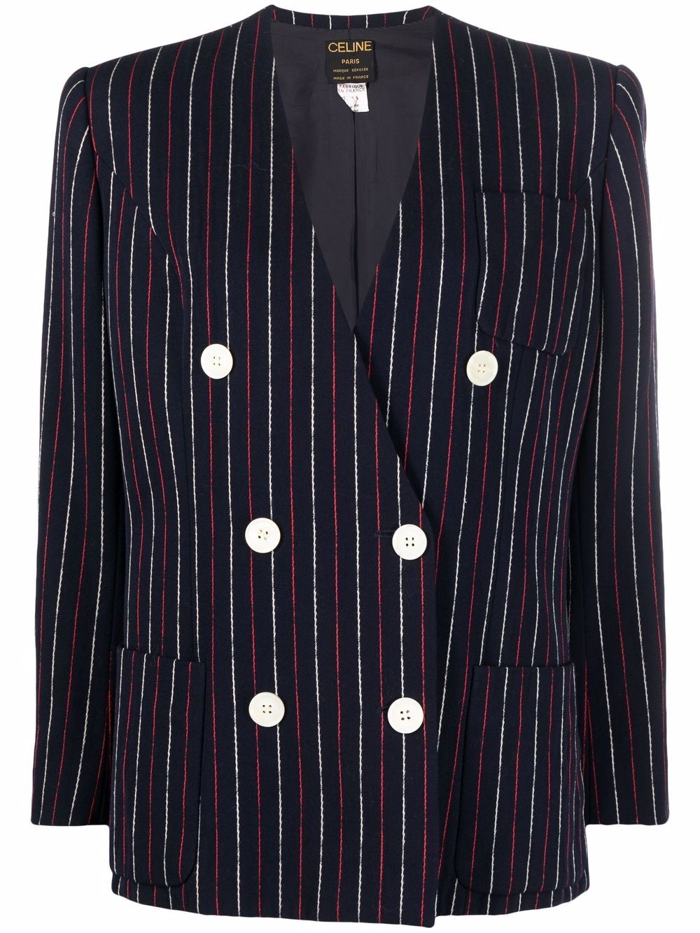 Céline Pre-Owned 1980s pre-owned striped double-breasted blazer - Blue von Céline Pre-Owned