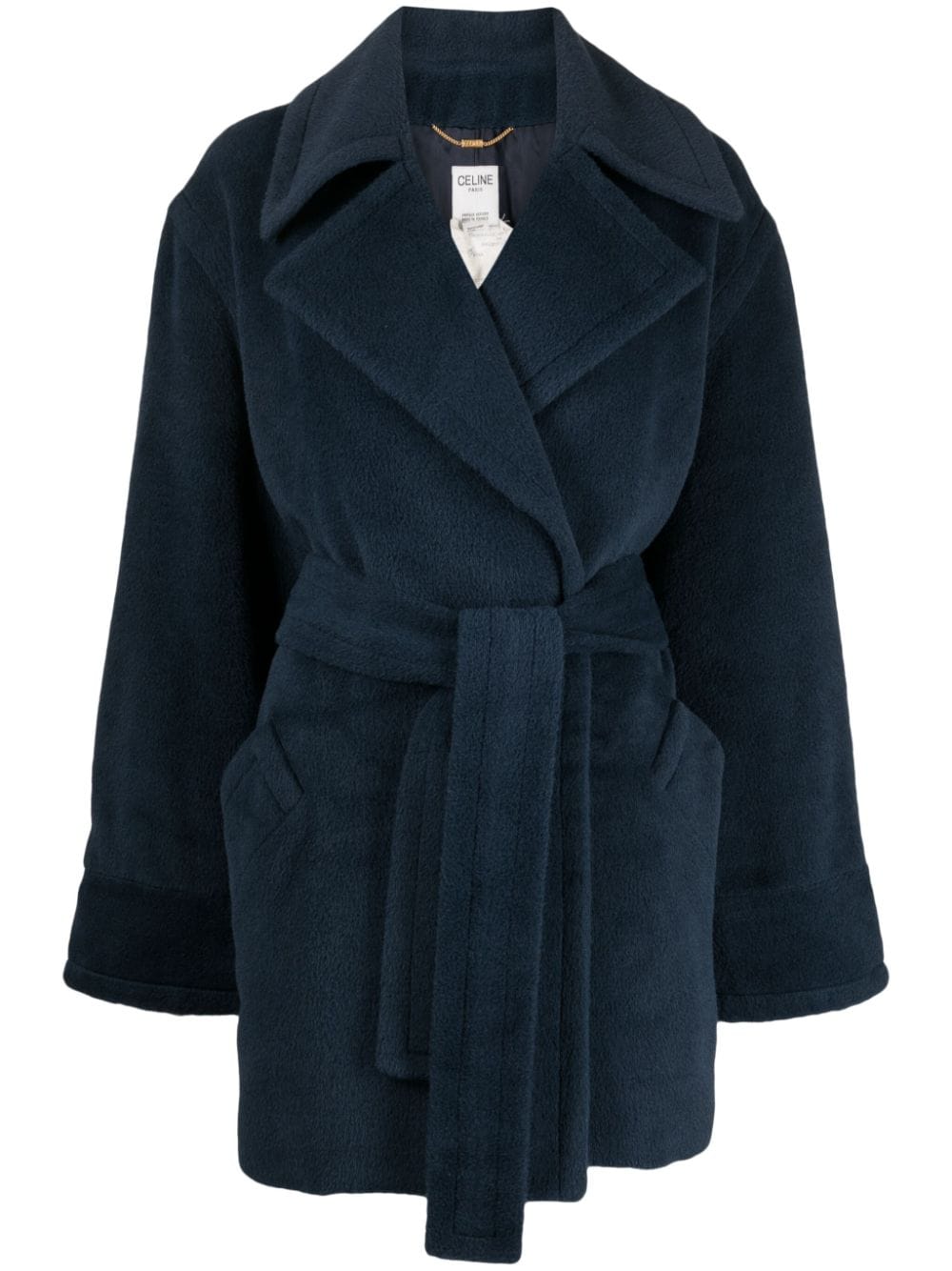 Céline Pre-Owned 1990-2000 belted alpaca-wool wrap jacket - Blue von Céline Pre-Owned