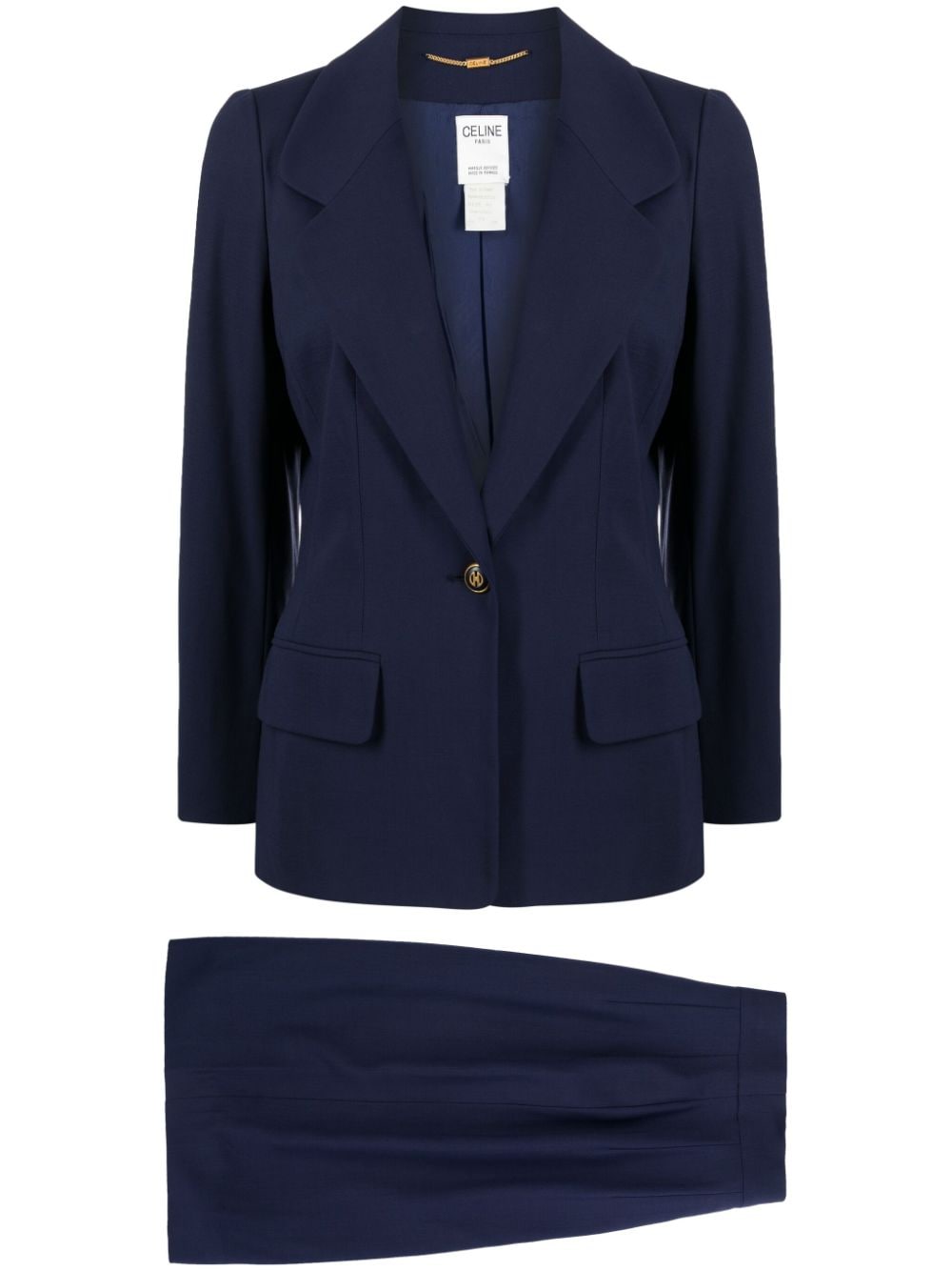 Céline Pre-Owned logo-buttons wool skirt suit - Blue von Céline Pre-Owned