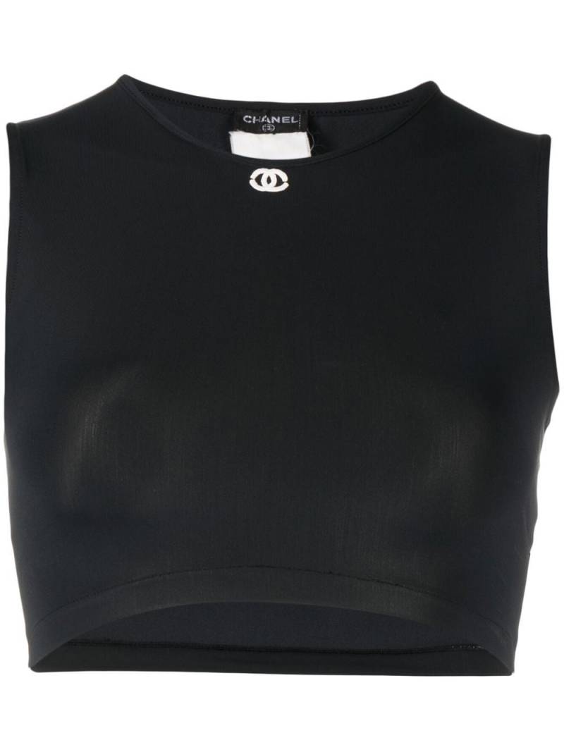 CHANEL Pre-Owned 1990s CC embroidered crop top - Black von CHANEL Pre-Owned
