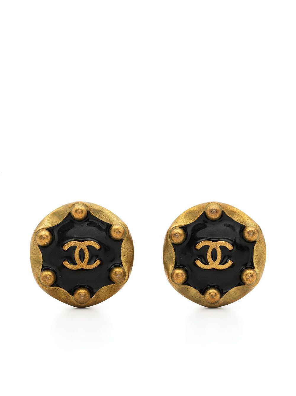 CHANEL Pre-Owned 1994 CC button clip-on earrings - Black von CHANEL Pre-Owned