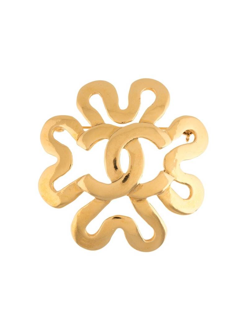 CHANEL Pre-Owned 1995 pre-owned flower motif CC brooch - Gold von CHANEL Pre-Owned