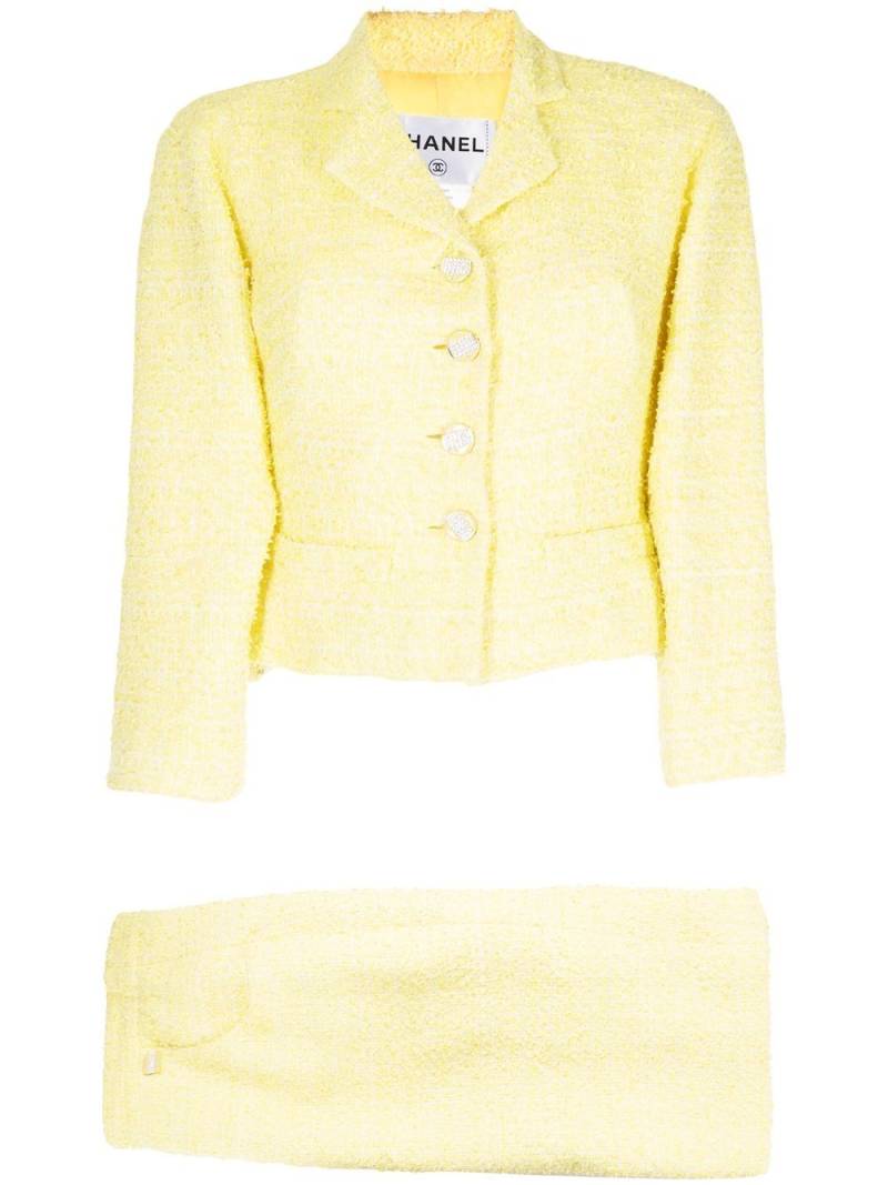 CHANEL Pre-Owned 2010 single-breasted tweed skirt suit - Yellow von CHANEL Pre-Owned