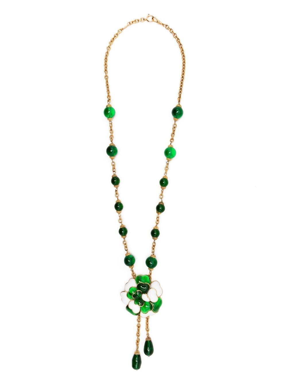 CHANEL Pre-Owned 1980s Camélia pendant chain necklace - Green von CHANEL Pre-Owned