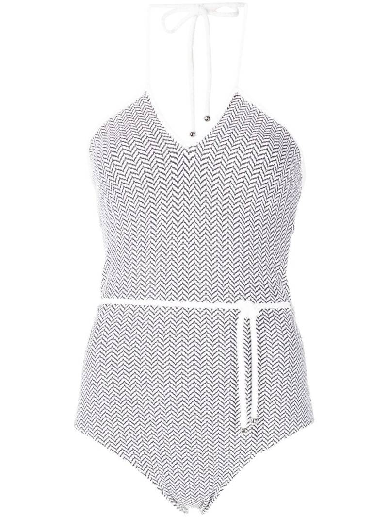 CHANEL Pre-Owned patterned halterneck swimsuit - White von CHANEL Pre-Owned