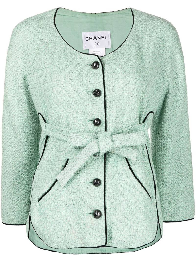 CHANEL Pre-Owned tweed single-breasted belted jacket - Green von CHANEL Pre-Owned