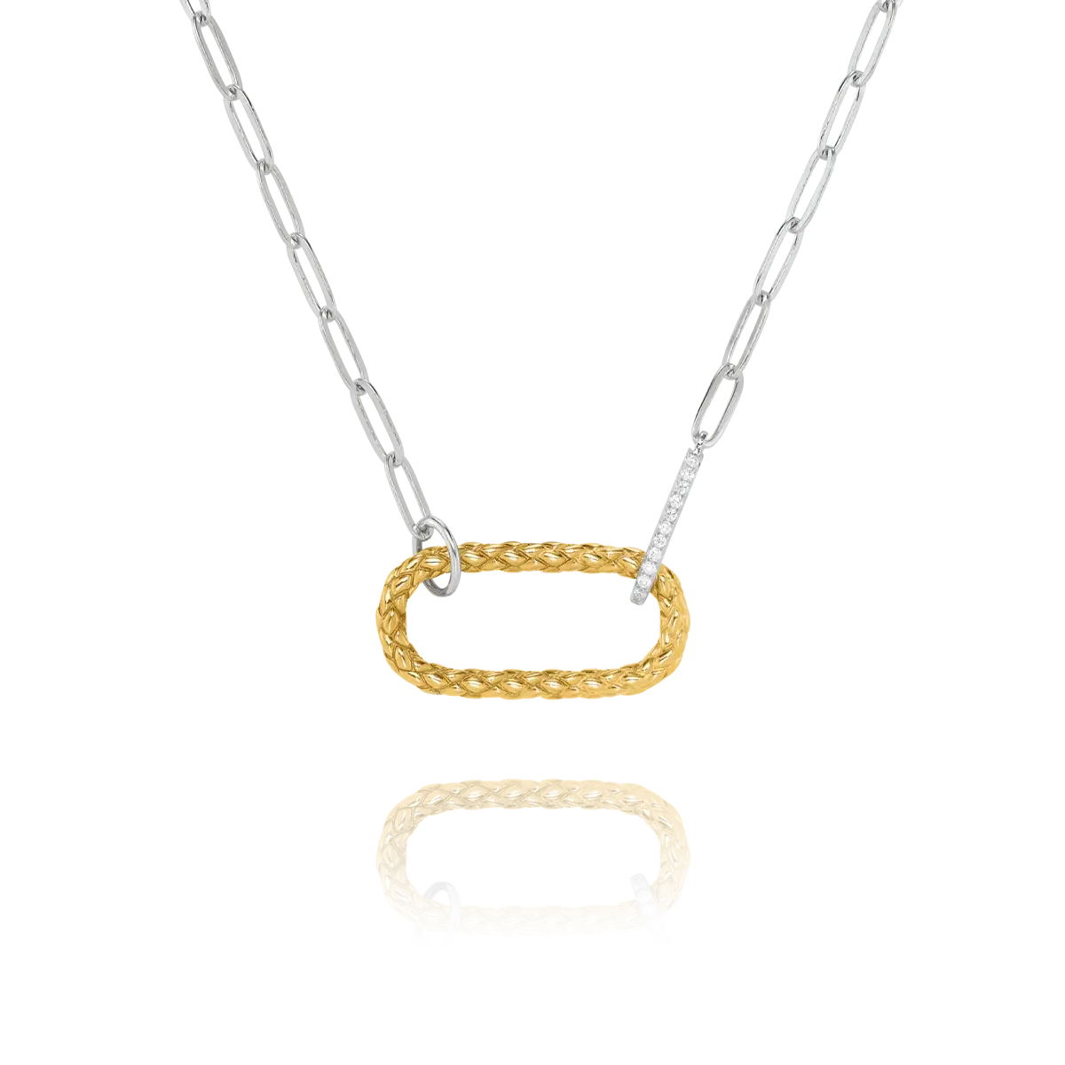 Zweifarbige Styles-halskette Mit Geflochtenem Ovalem Anhänger Aus Silber Und Zirkonoxiden Damen Gold 42.5CM von Charles Garnier