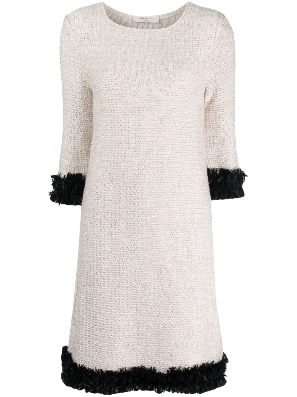 Charlott contrasting-trim bouclé flared dress - White von Charlott