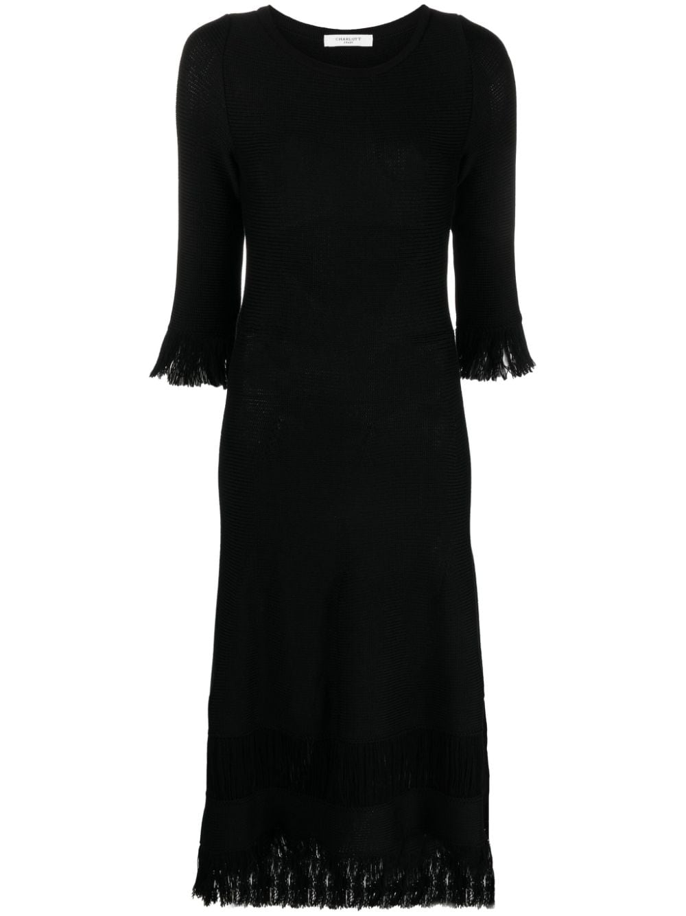 Charlott fringed-edge knitted wool dress - Black von Charlott