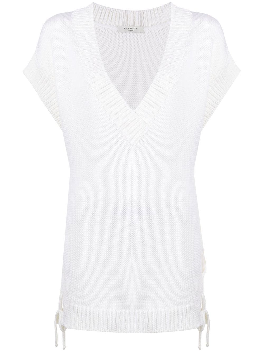 Charlott ribbed-knit V-neck top - White von Charlott