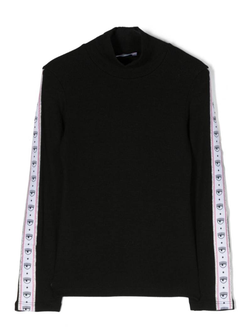 Chiara Ferragni Kids Eyelike-band ribbed long-sleeve top - Black von Chiara Ferragni Kids