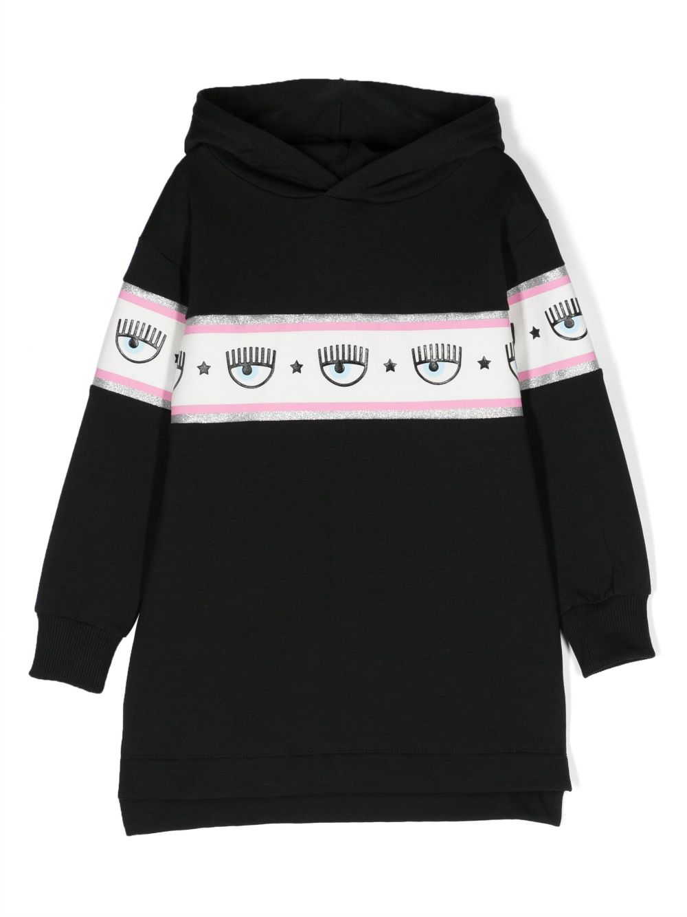 Chiara Ferragni Kids Eyelike logo-tape hooded dress - Black von Chiara Ferragni Kids