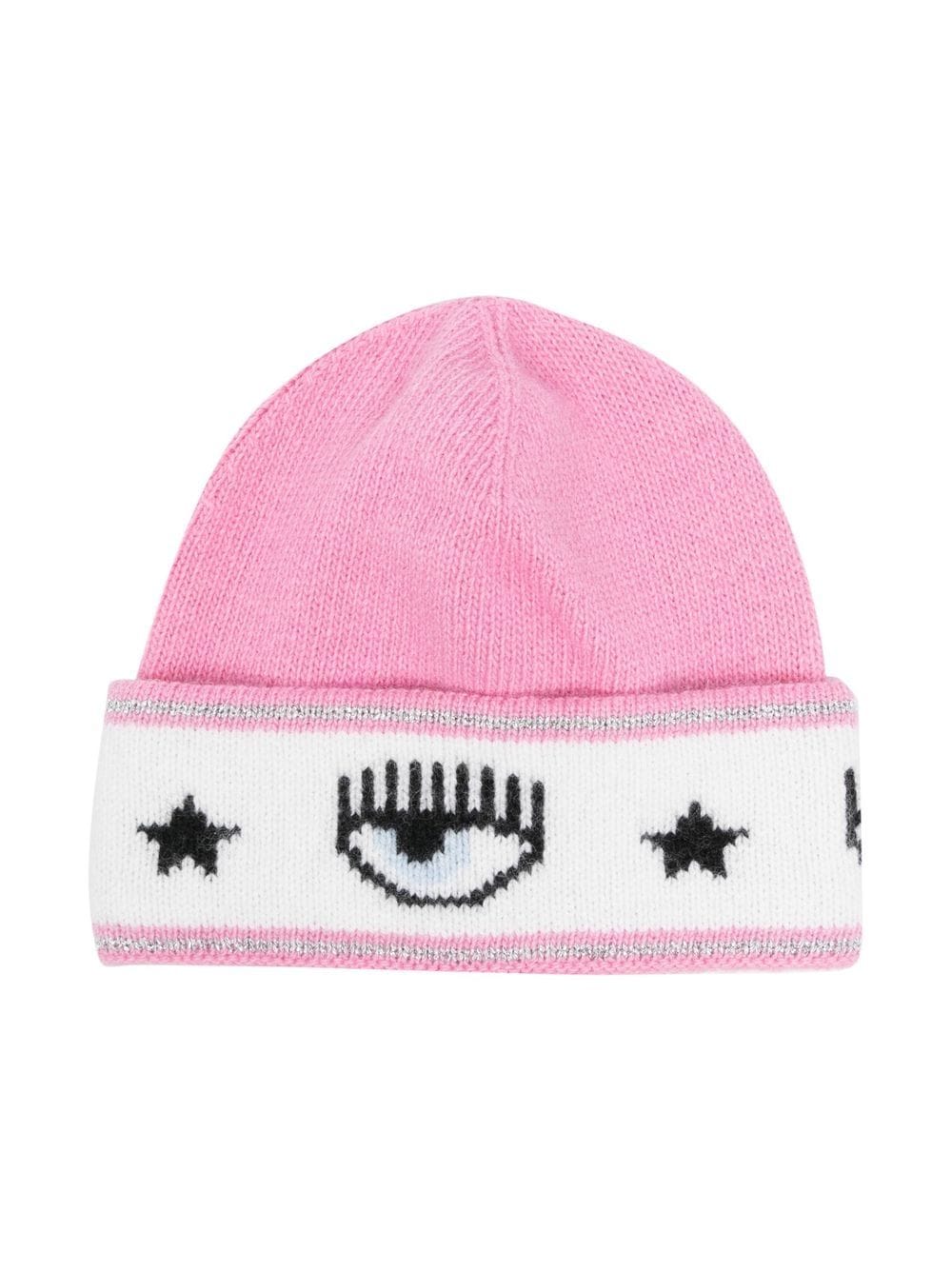 Chiara Ferragni Kids Eyelike-motif knitted beanie - Pink von Chiara Ferragni Kids