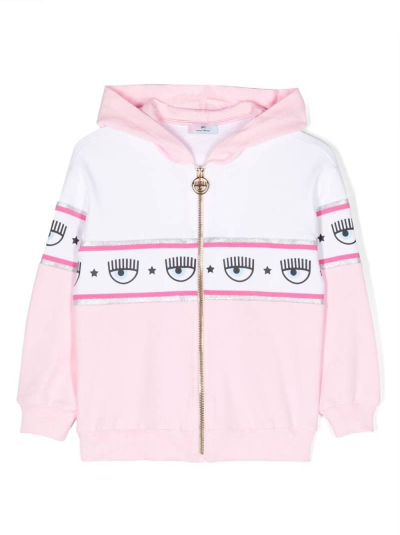 Chiara Ferragni Kids Eyelike-print zip-up hoodie - White von Chiara Ferragni Kids