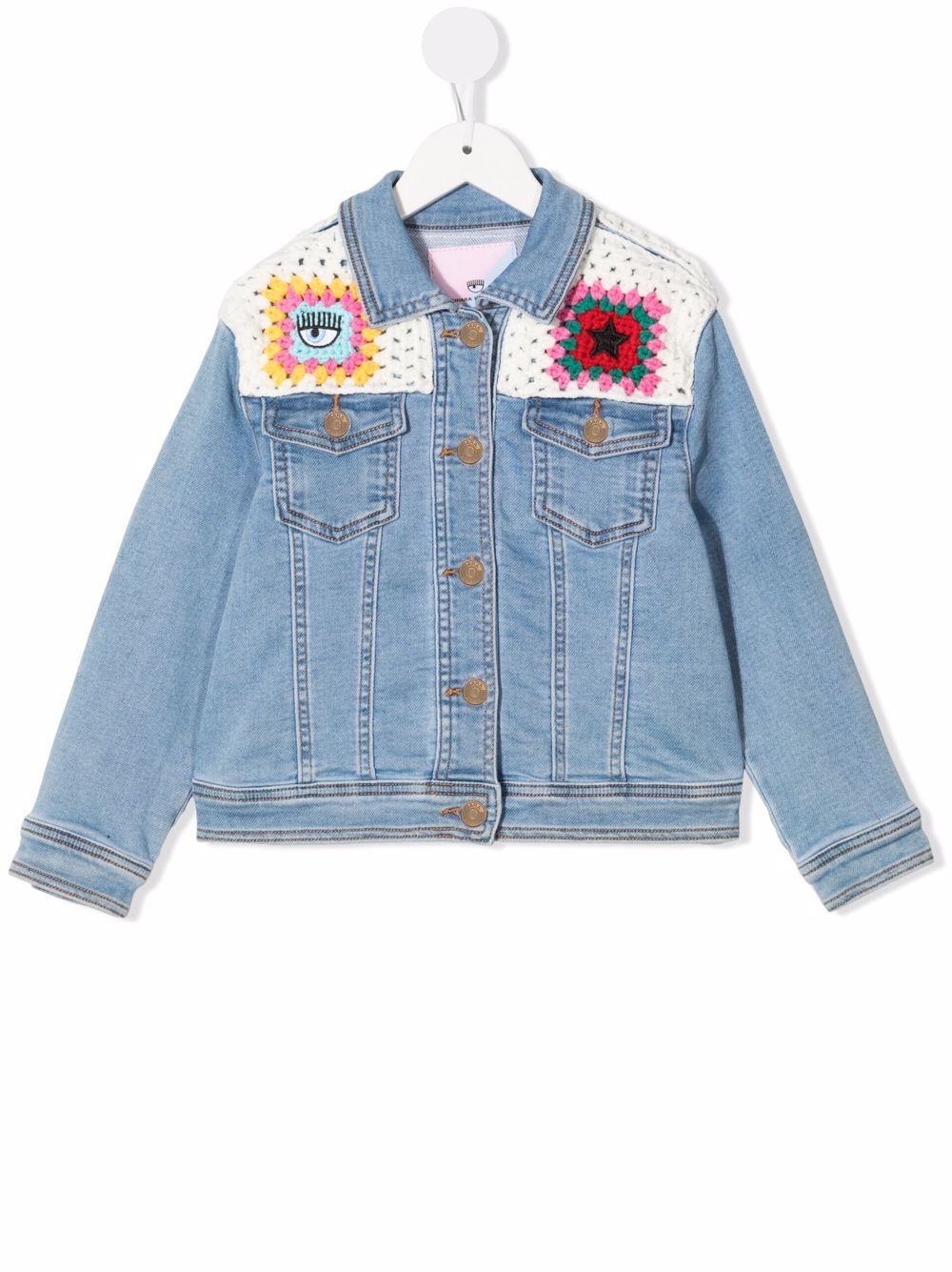 Chiara Ferragni Kids crochet-detailed denim jacket - Blue von Chiara Ferragni Kids