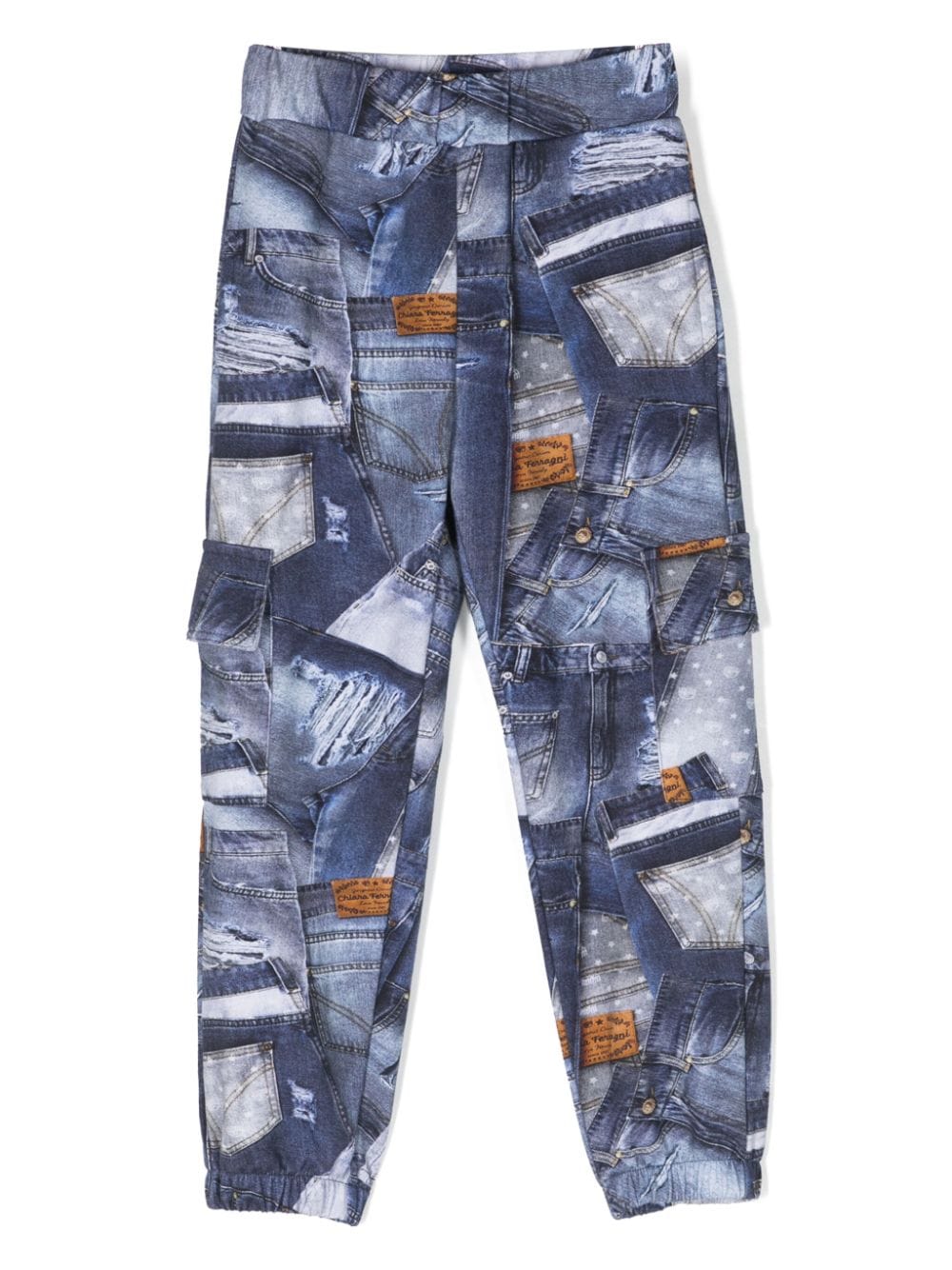 Chiara Ferragni Kids denim-print cargo trousers - Blue von Chiara Ferragni Kids