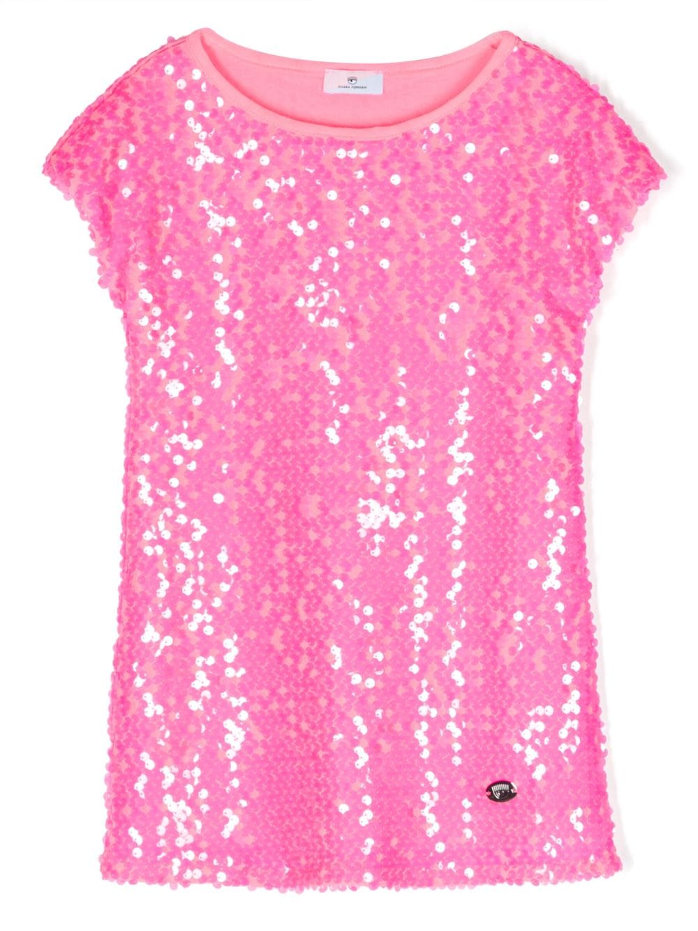 Chiara Ferragni Kids logo-plaque cap-sleeve sequin dress - Pink von Chiara Ferragni Kids