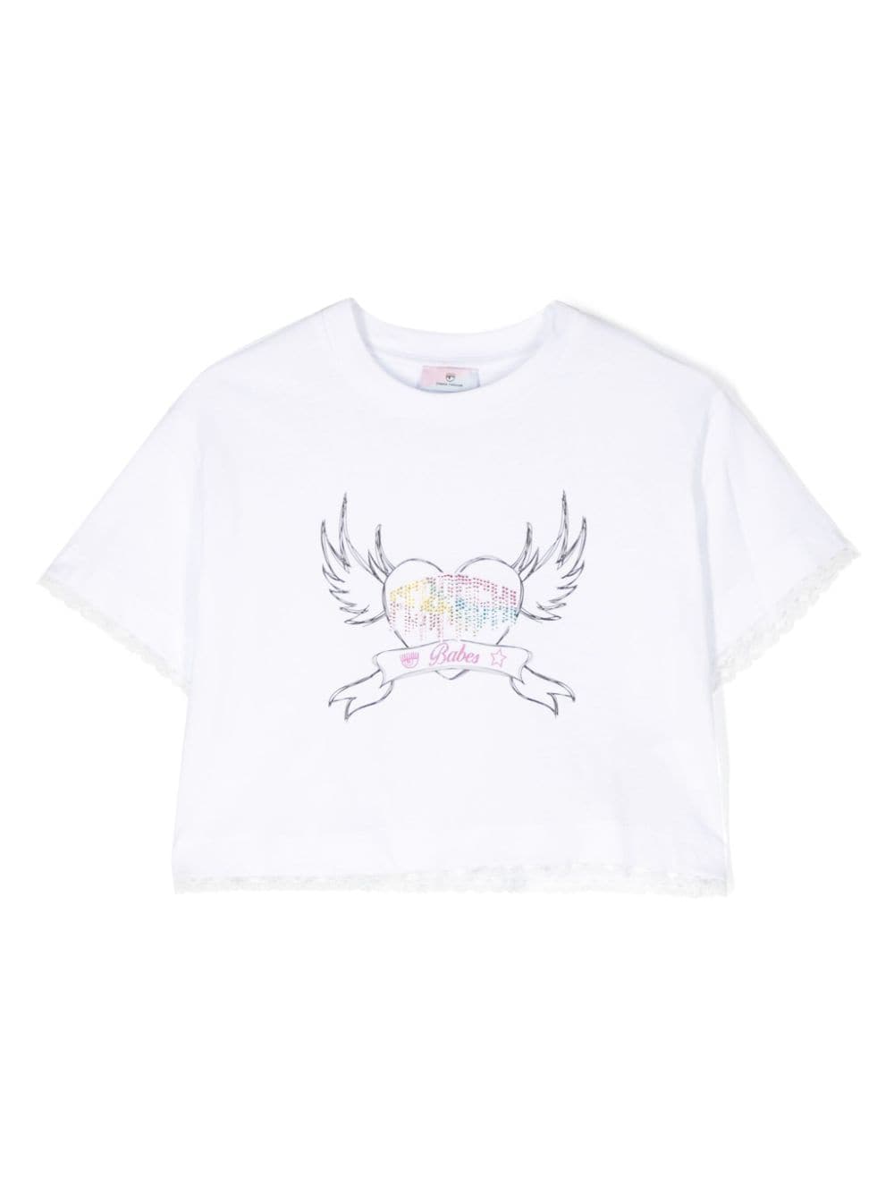 Chiara Ferragni Kids rhinestone-logo cropped T-shirt - White von Chiara Ferragni Kids