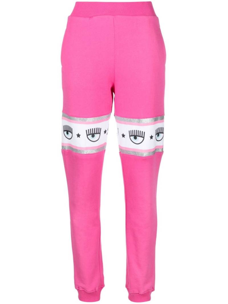 Chiara Ferragni Eyelike-embossed tape cotton track pants - Pink von Chiara Ferragni