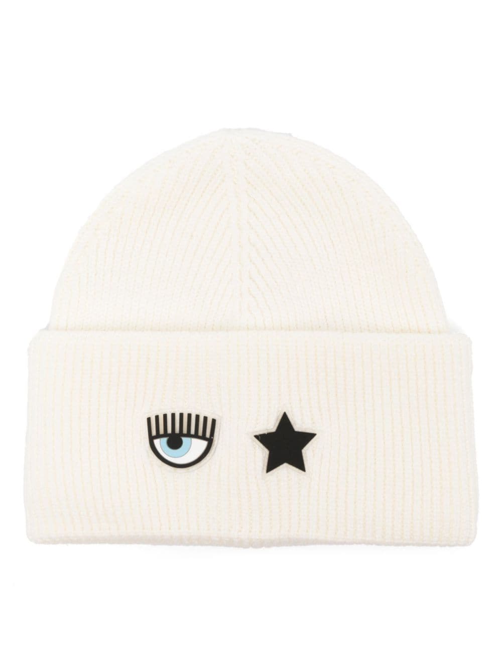 Chiara Ferragni Eyelike-motif ribbed-knit beanie - White von Chiara Ferragni