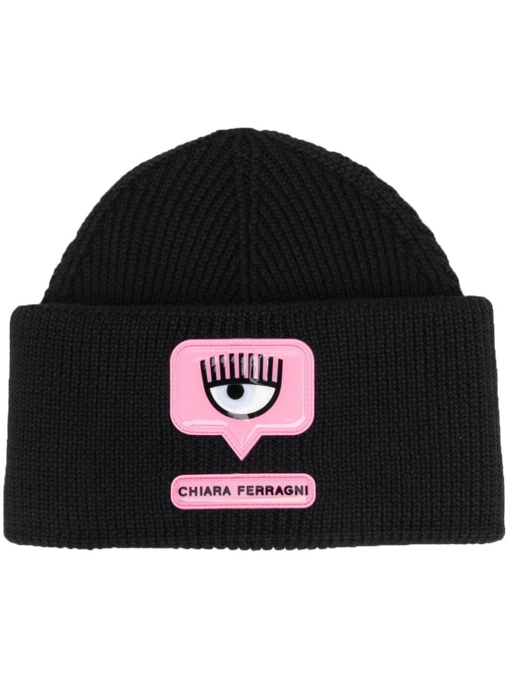 Chiara Ferragni Lana logo-patch wool beanie - Black von Chiara Ferragni