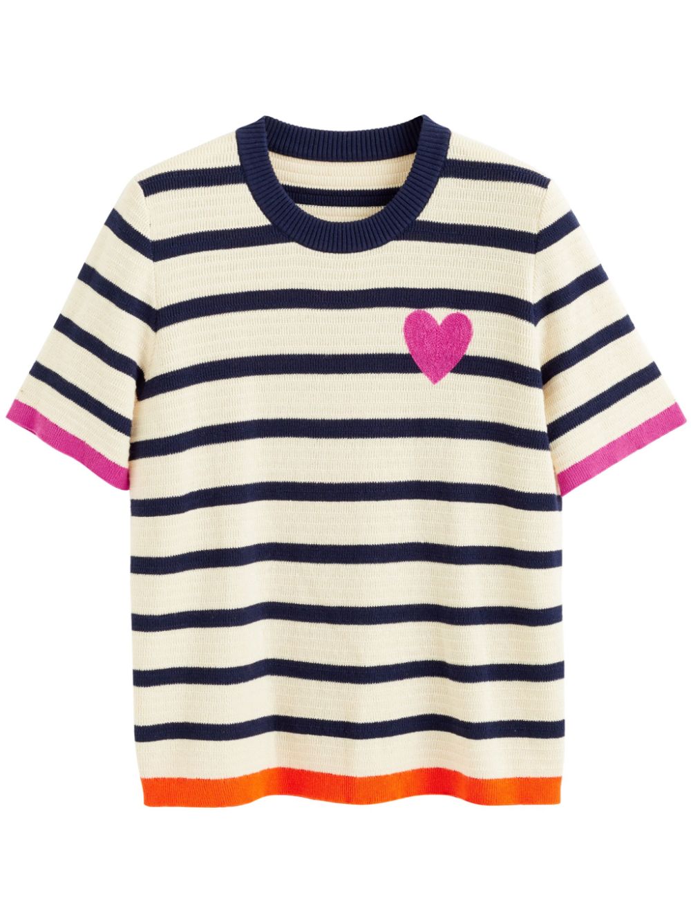 Chinti & Parker Breton-stripe heart crochet T-shirt - Neutrals von Chinti & Parker