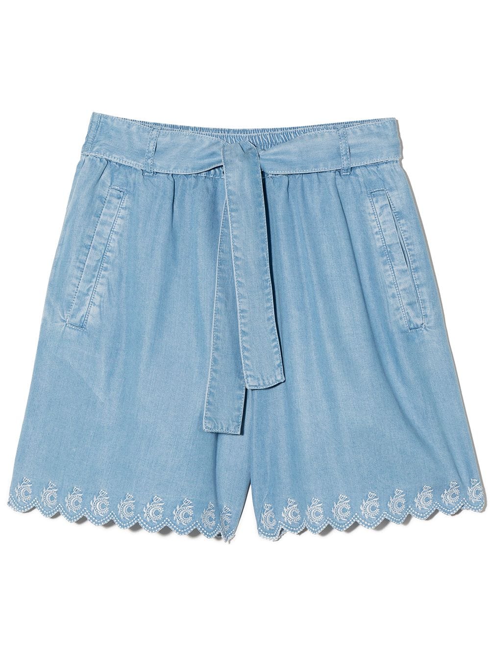 Chloé Kids C logo-embroidery scallop-edge shorts - Blue von Chloé Kids