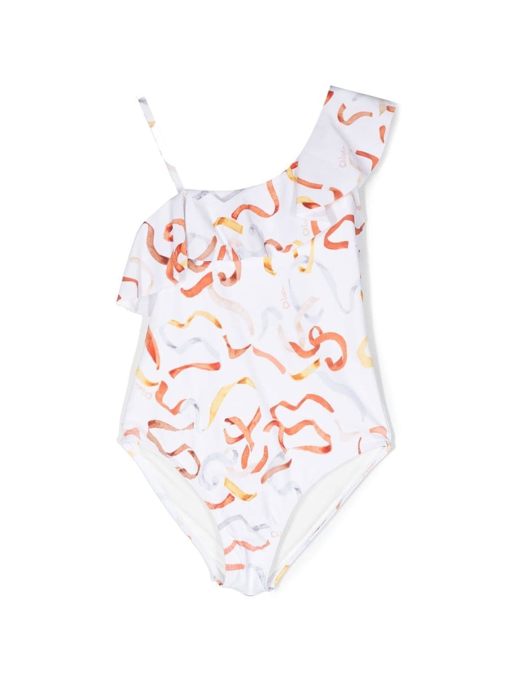 Chloé Kids asymmetric ribbon-print ruffled swimsuit - White von Chloé Kids