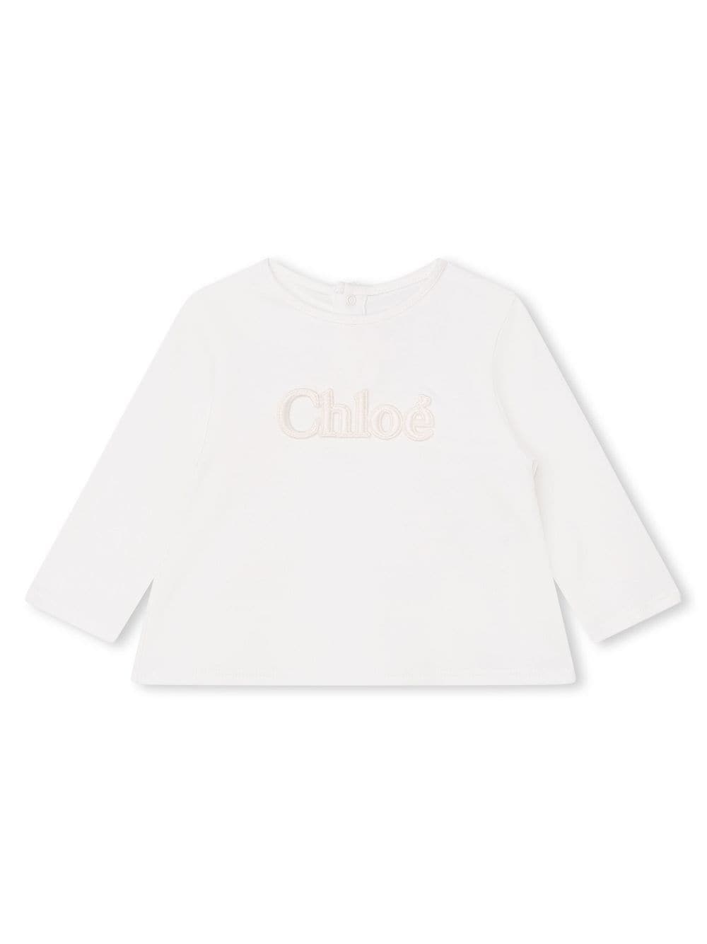 Chloé Kids embroidered-logo organic-cotton T-shirt - White von Chloé Kids