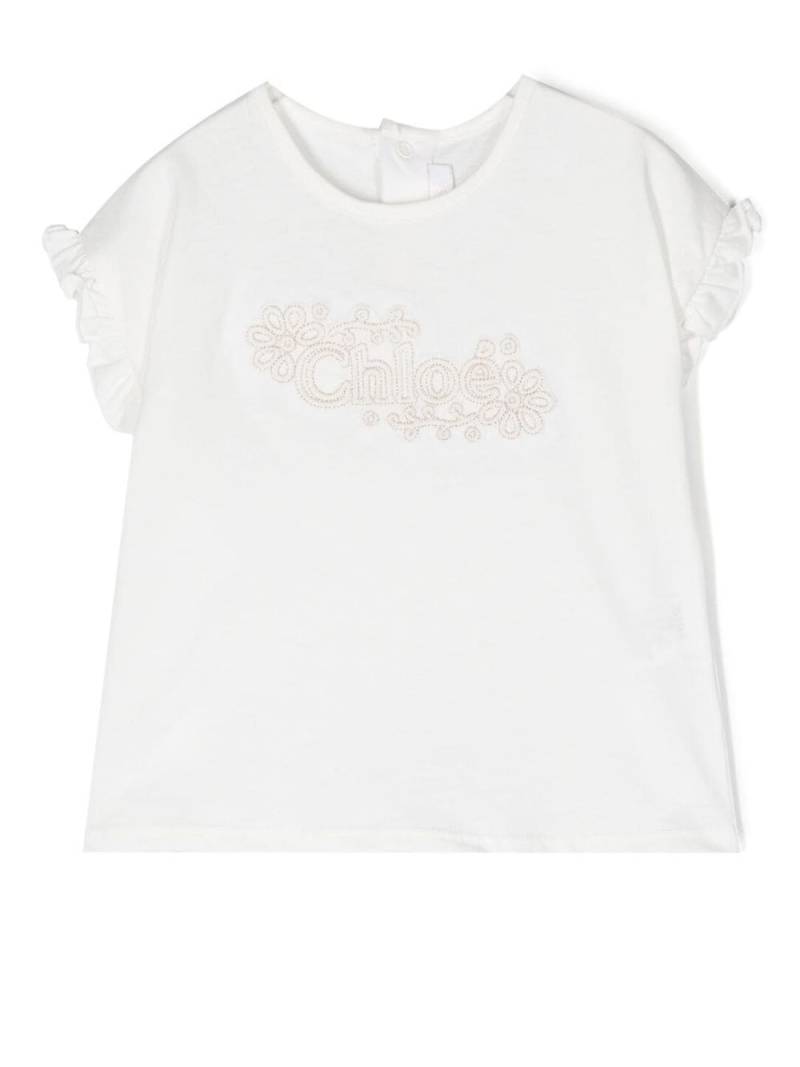 Chloé Kids embroidered-logo short-sleeved T-shirt - White von Chloé Kids