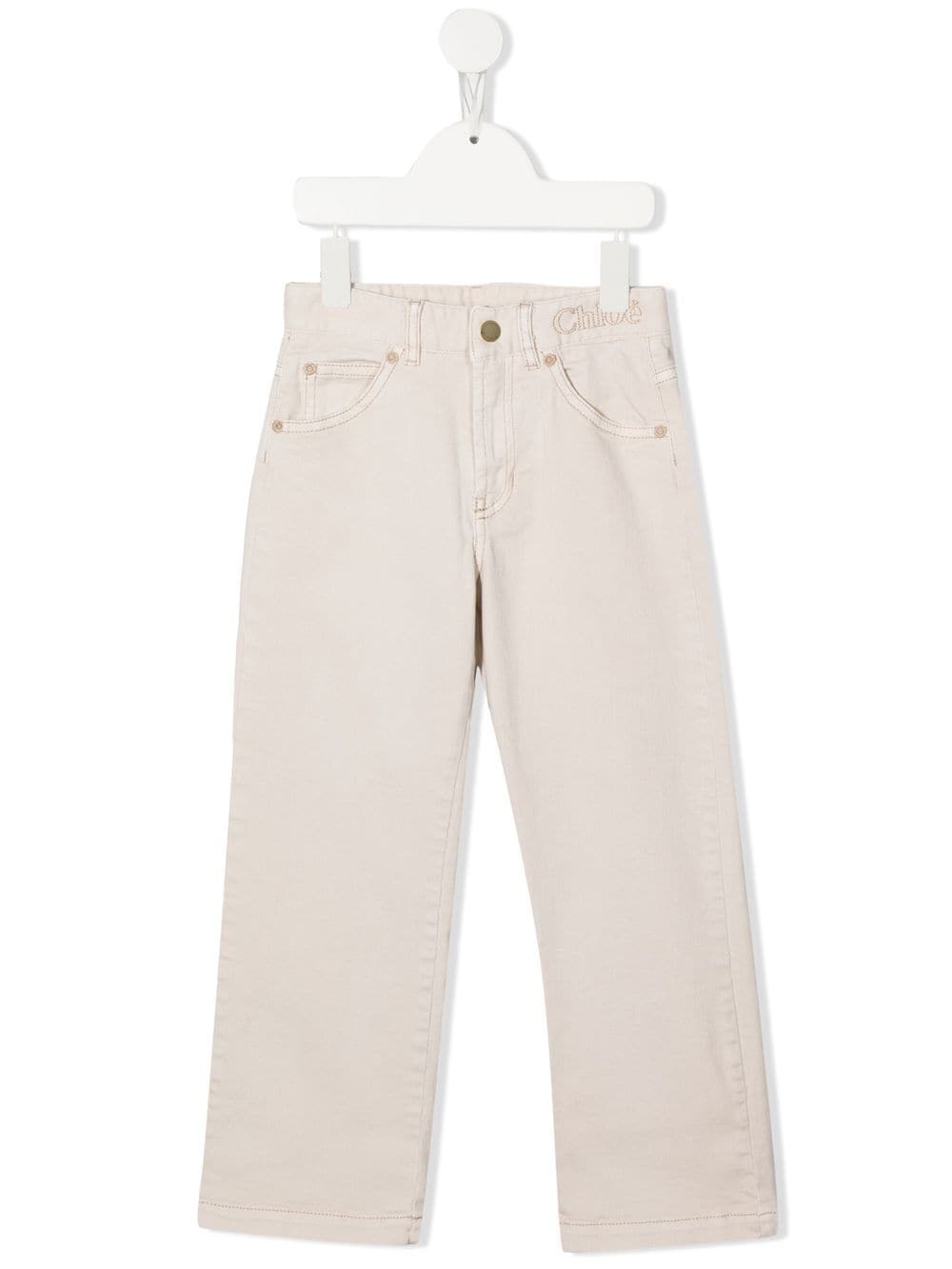 Chloé Kids embroidered-logo straight-leg jeans - Neutrals von Chloé Kids