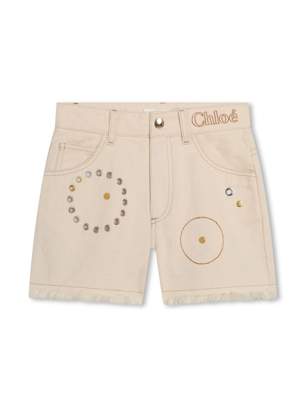 Chloé Kids eyelet-detail cotton denim shorts - Neutrals von Chloé Kids