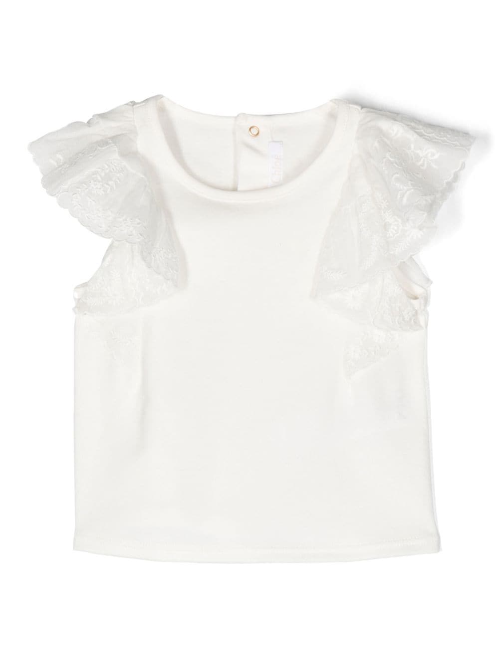 Chloé Kids floral-embroidered flutter-sleeve T-shirt - White von Chloé Kids