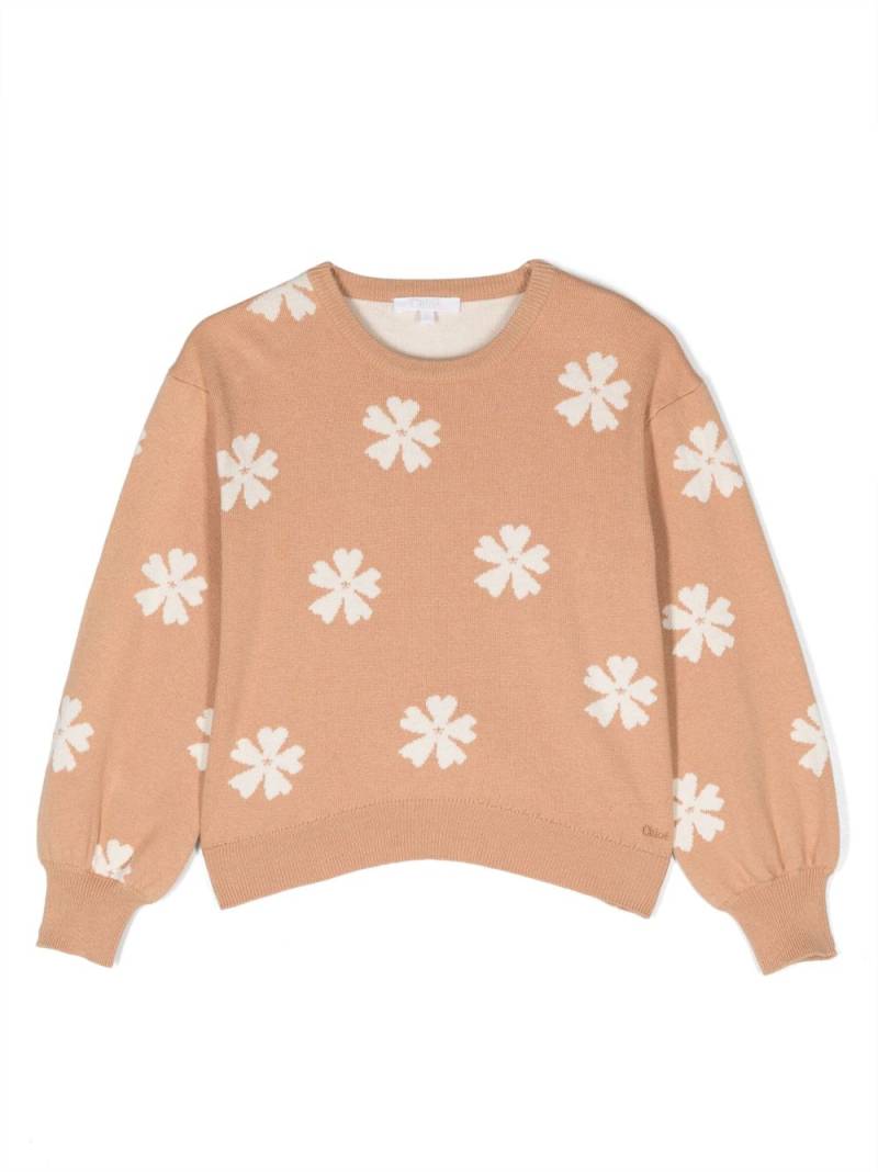 Chloé Kids floral intarsia-knit jumper - Neutrals von Chloé Kids