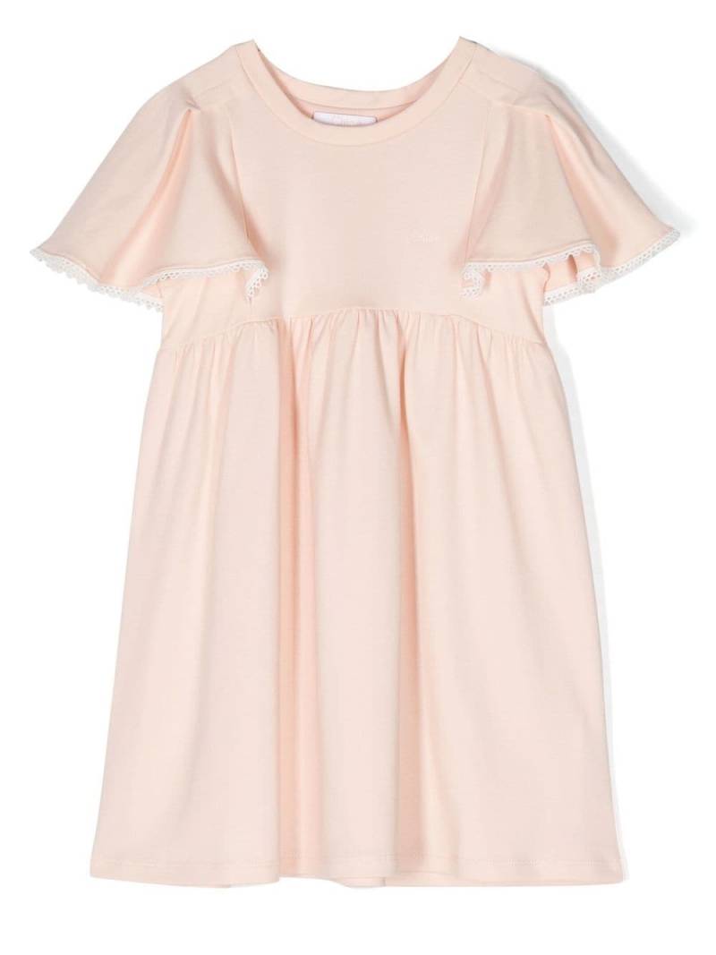 Chloé Kids flutter-sleeve cotton dress - Pink von Chloé Kids