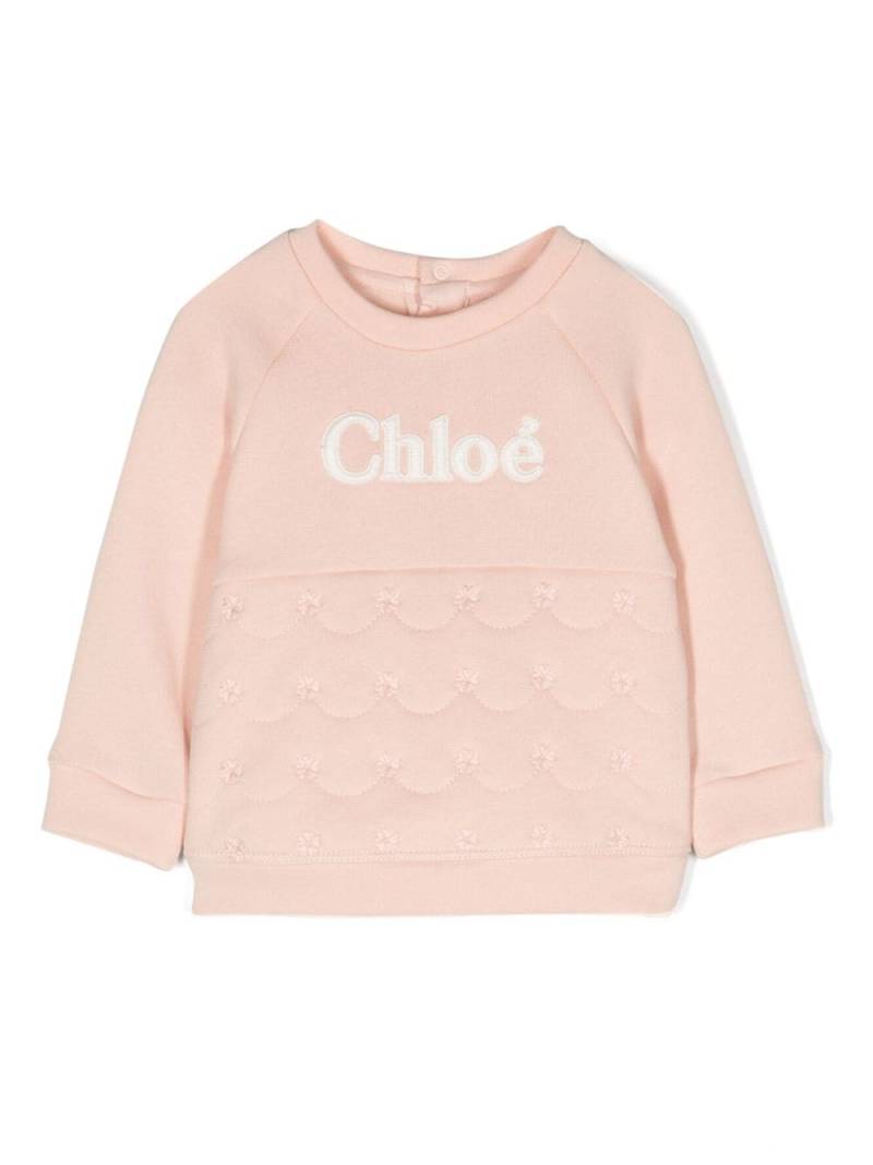 Chloé Kids logo-embossed crew-neck sweatshirt - Pink von Chloé Kids